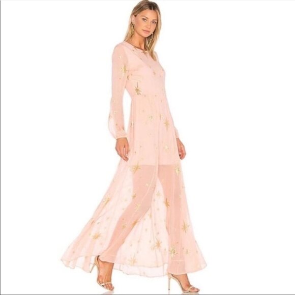 FOR Love & Lemons Pink Gilded  Start Maxi Dress Size Small - Picture 1 of 10